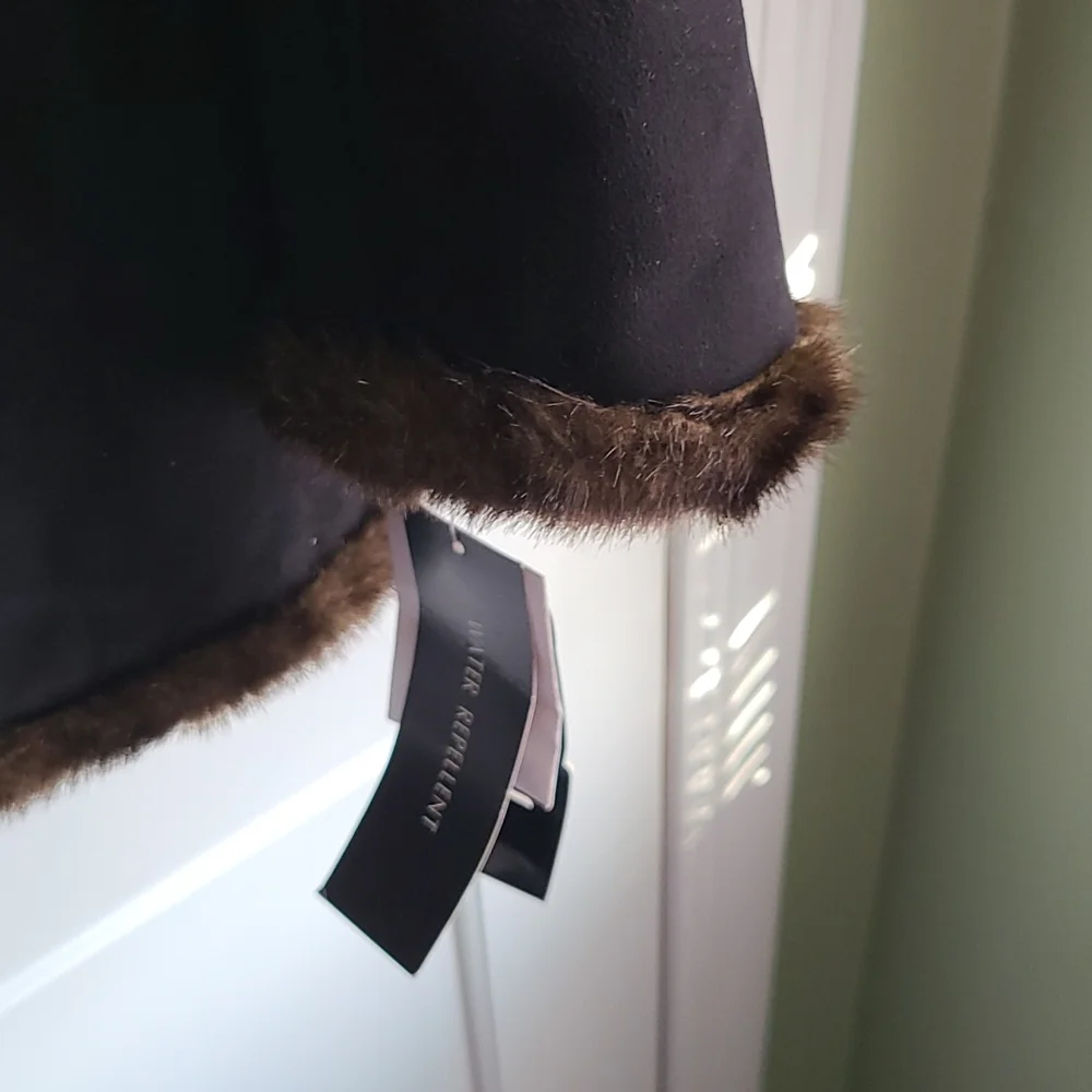 NWT Jones New York Black Chocolate 🍫 Shearling Suede Coat Jacket Size Large - Picture 7 of 8